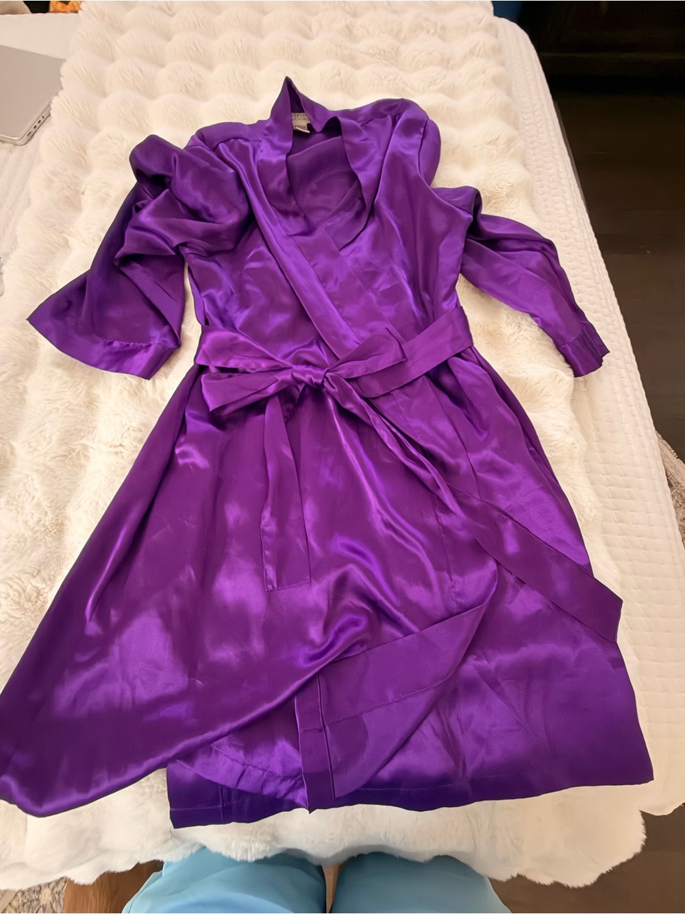 Purple Satin Wrap Robe with Self-Tie Belt